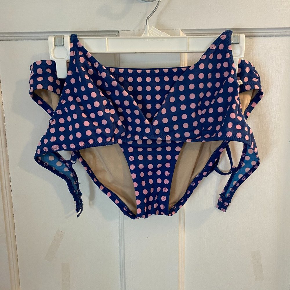 Women's J Crew 2 Piece Pink & Purple Polka Dot Swimsuit, Size S